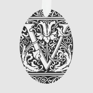 Letter V Middeleeuwse Monogram Art Nouveau Ornament