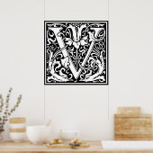Letter V Middeleeuwse Monogram Art Nouveau Poster (Keuken)