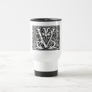 Letter V Middeleeuwse Monogram Art Nouveau Reisbeker