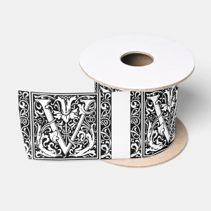 Letter V Middeleeuwse Monogram Art Nouveau Satijnen Lint