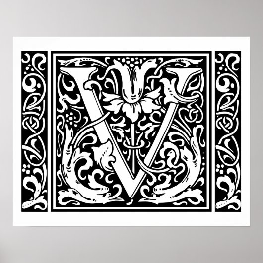 Letter V Middeleeuwse Monogram Vintage Initiaal Poster (Voorkant)