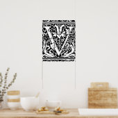 Letter V Middeleeuwse Monogram Vintage Initiaal Poster (Keuken)