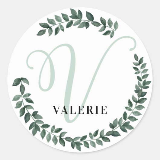 Letter V Monogram Aangepaste Naam Minimalistische Ronde Sticker (Voorkant)