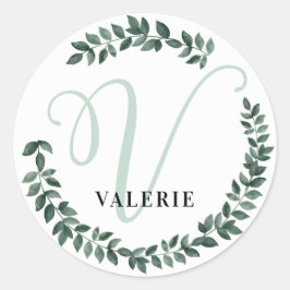 Letter V Monogram Aangepaste Naam Minimalistische  Ronde Sticker
