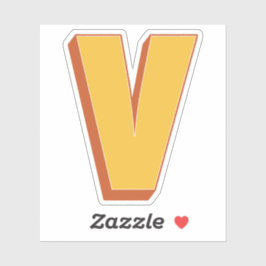 Letter V Monogram, Bold 3D Type Font Initial  Sticker