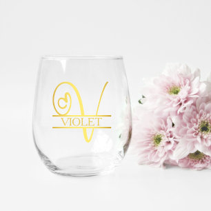 Letter V Monogram Bruidsmeisje Gift, Modern Elegan Wijnglas Zonder Voet