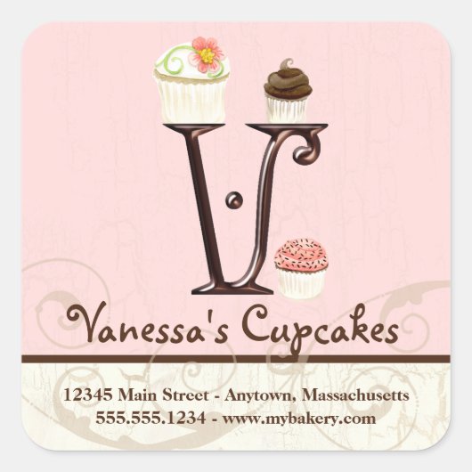 Letter V Monogram Cupcake Logo Zakelijke Stickers (Voorkant)