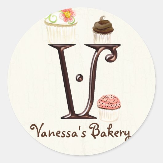 Letter V Monogram Cupcake Logo Zakelijke Stickers (Voorkant)