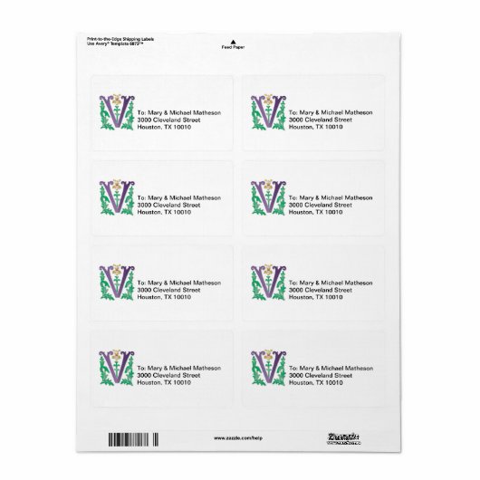 Letter V Monogram Etiket (Full Sheet)