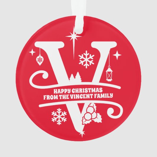 Letter V Monogram Initiaal Familienaam Greeting Ornament (achterkant)