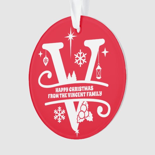 Letter V Monogram Initiaal Familienaam Greeting Ornament (voorkant)
