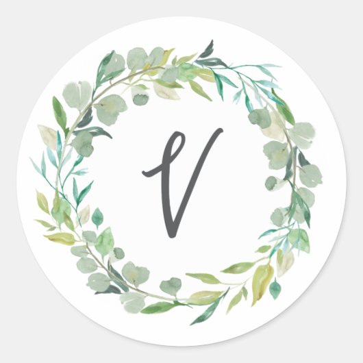 Letter V Monogram Initiaal Sticker Envelop zegel (Voorkant)