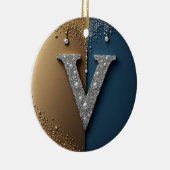 Letter V Monogram Met Diamanten Parels Keramisch Ornament (Rechts)