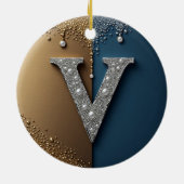 Letter V Monogram Met Diamanten Parels Keramisch Ornament (Achterkant)