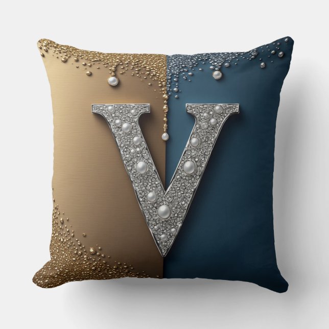Letter V Monogram Met Diamanten Parels Kussen (Voorkant)
