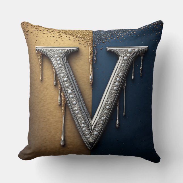 Letter V Monogram Met Diamanten Parels Kussen (Voorkant)