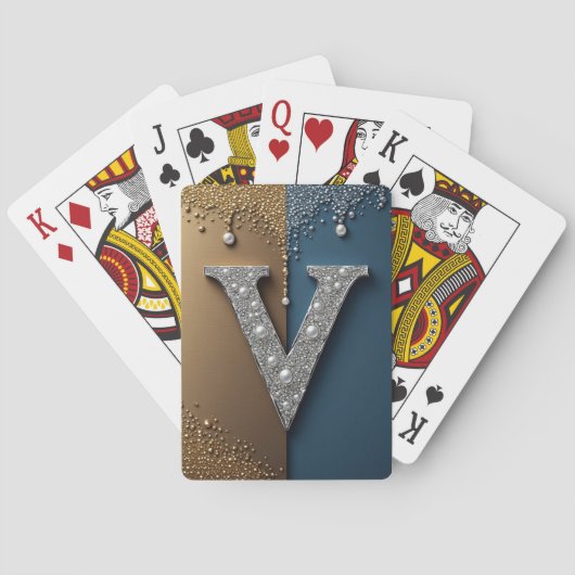 Letter V Monogram Met Diamanten Parels Pokerkaarten (Achterkant)