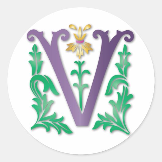 Letter V Monogram Ronde Sticker (Voorkant)