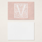 letter V monogram Roos roze perkament "V" Visitekaartje (Voorkant /achterkant)
