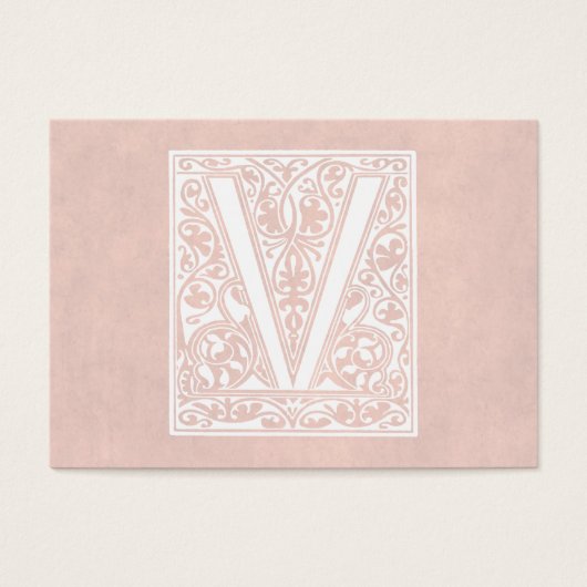 letter V monogram Roos roze perkament "V" Visitekaartje (Voorkant)