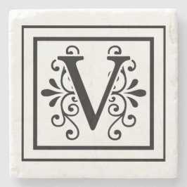 Letter V Monogram Stone Onderzetters