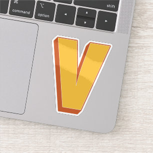 Letter V-monogram, Vetgedrukt 3D-lettertype initia Sticker