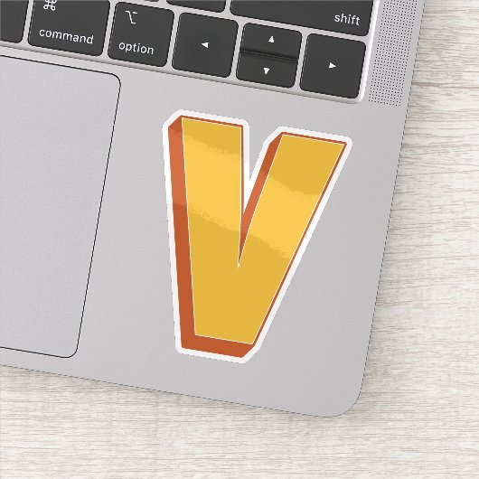 Letter V-monogram, Vetgedrukt 3D-lettertype initia Sticker (Detail)