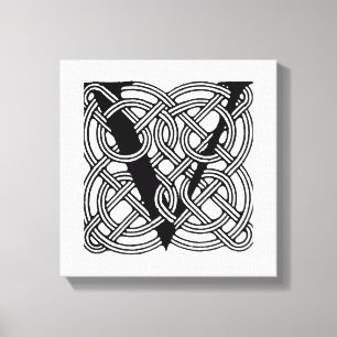 Letter V Monogram Vintage Keltische Knoopprint Canvas Afdruk