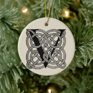 Letter V Monogram Vintage Keltische Knoopprint Keramisch Ornament