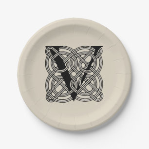 Letter V Monogram Vintage Keltische Knoopprint Papieren Bordje