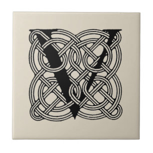 Letter V Monogram Vintage Keltische Knoopprint Tegeltje