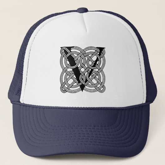 Letter V Monogram Vintage Keltische Knoopprint Trucker Pet (Voorkant)