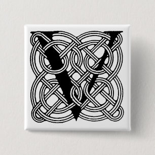 Letter V Monogram Vintage Keltische Knoopprint Vierkante Button 5,1 Cm