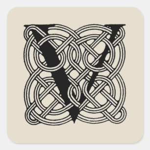 Letter V Monogram Vintage Keltische Knoopprint Vierkante Sticker