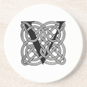 Letter V Monogram Vintage Keltische Knoopprint Zandsteen Onderzetter