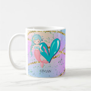 Letter V Monogram Waterverf Cute Mermaid Nursery Koffiemok