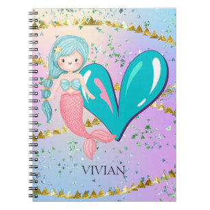 Letter V Monogram Waterverf Cute Mermaid Nursery Notitieboek