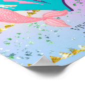 Letter V Monogram Waterverf Cute Mermaid Nursery Poster (Hoek)