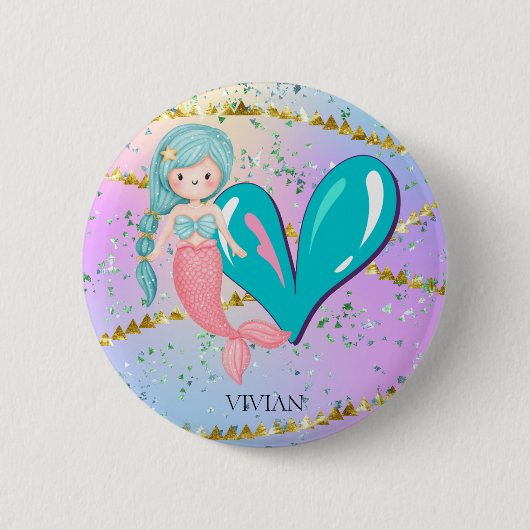 Letter V Monogram Waterverf Cute Mermaid Nursery Ronde Button 5,7 Cm (Voorkant)