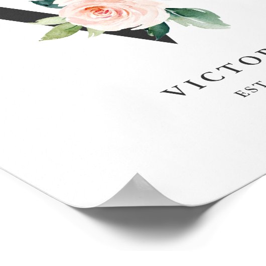 Letter V Monogram Waterverf Perzikflessen urserij Poster (Hoek)