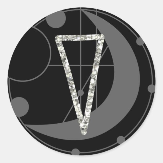 Letter V Rune Runic Monogram Geometrische Maan Zwa Ronde Sticker (Voorkant)