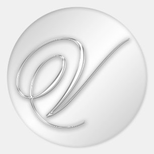 Letter V script initiaal faux zilver monogram guns Ronde Sticker
