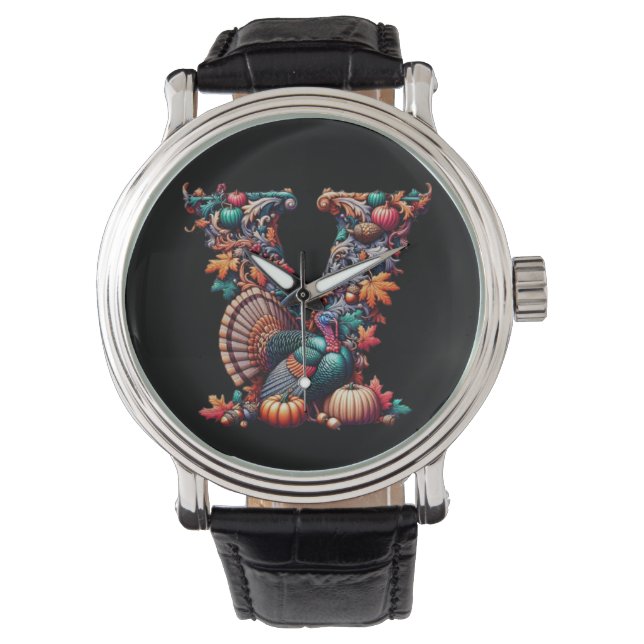 Letter V Thanksgiving turkey style gift  Horloge (Voorkant)