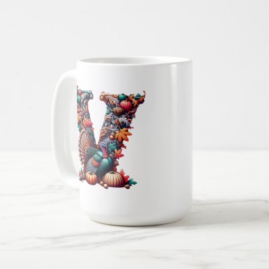 Letter V Thanksgiving turkey style gift Koffiemok (Voorkant links)