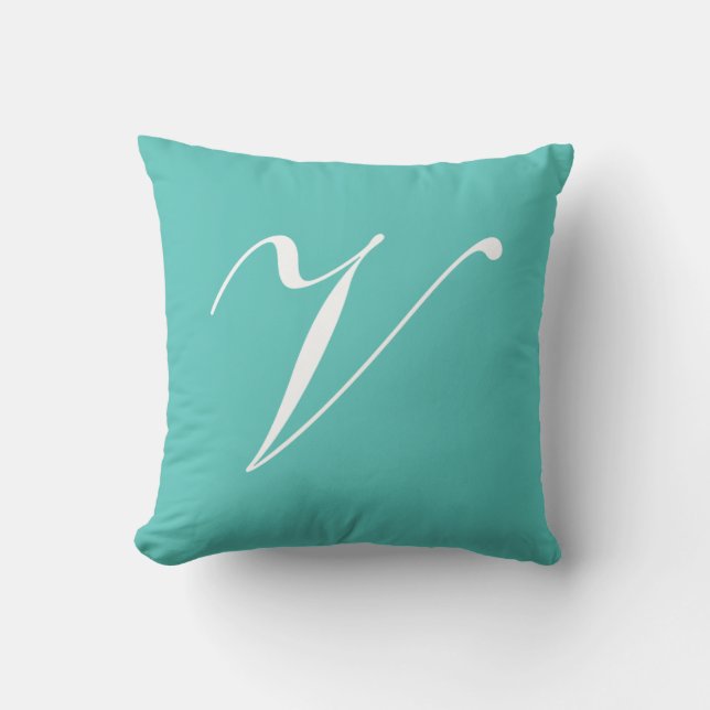 Letter V Turquoise Monogram Pillow Kussen (Voorkant)