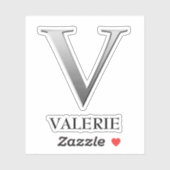 Letter V Two-Tone Silver Grey en Name Sticker (Vel)