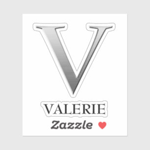 Letter V Two-Tone Silver Grey en Name Sticker