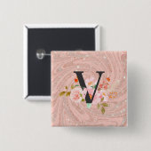 Letter V Vierkante Button 5,1 Cm (Voorkant /achterkant)