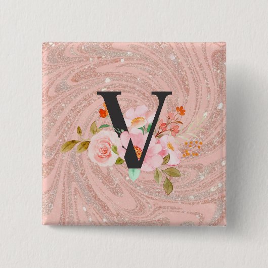 Letter V Vierkante Button 5,1 Cm (Voorkant)