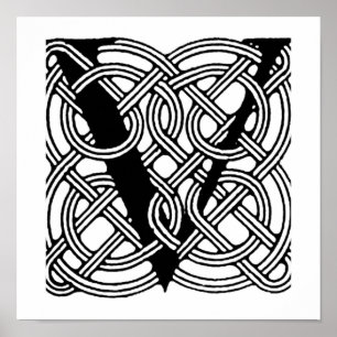 Letter V Vintage Keltische Knoop Monogram Poster